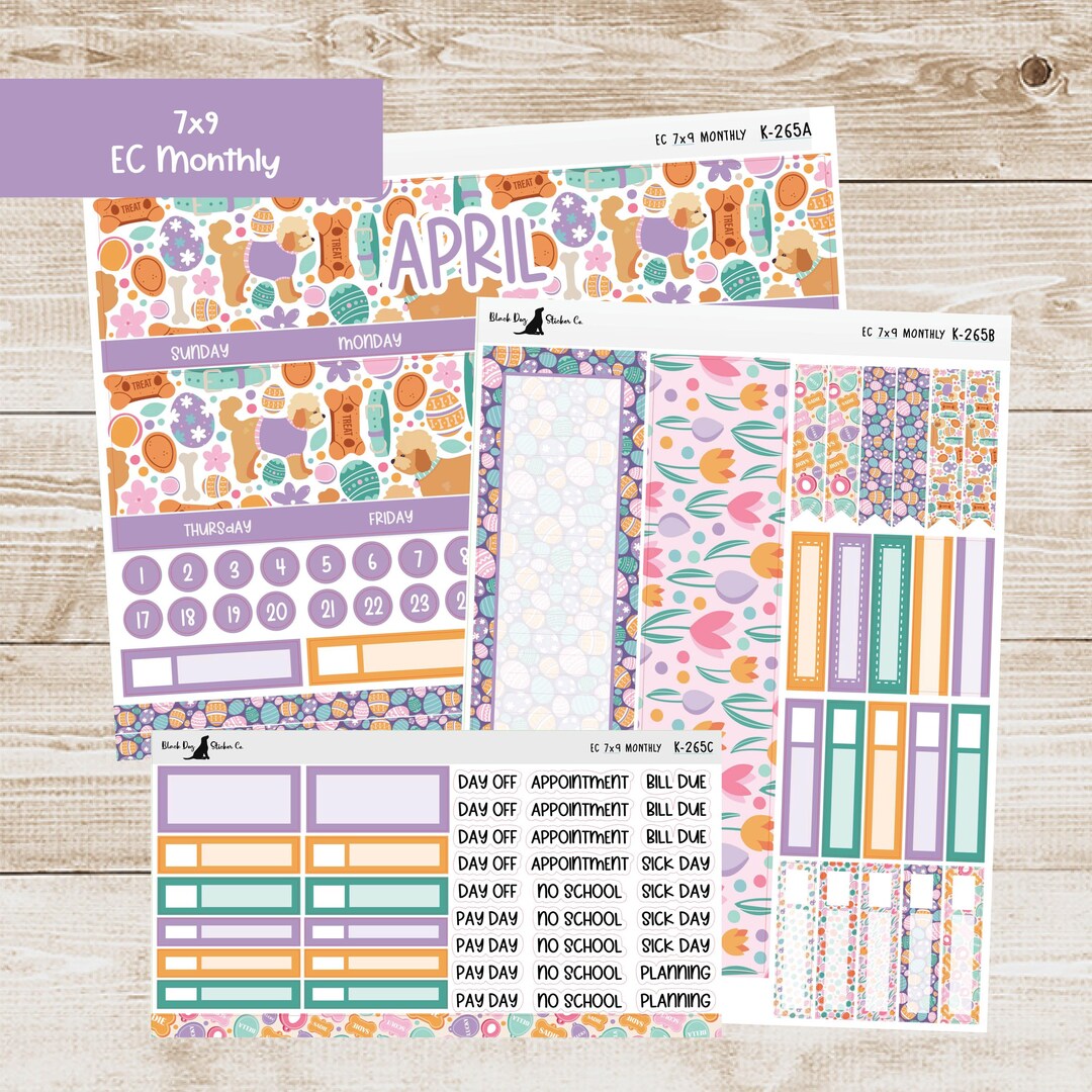 K-265 Erin Condren EC 7x9 Monthly Kit - April 2025 - Easter Dogs ...