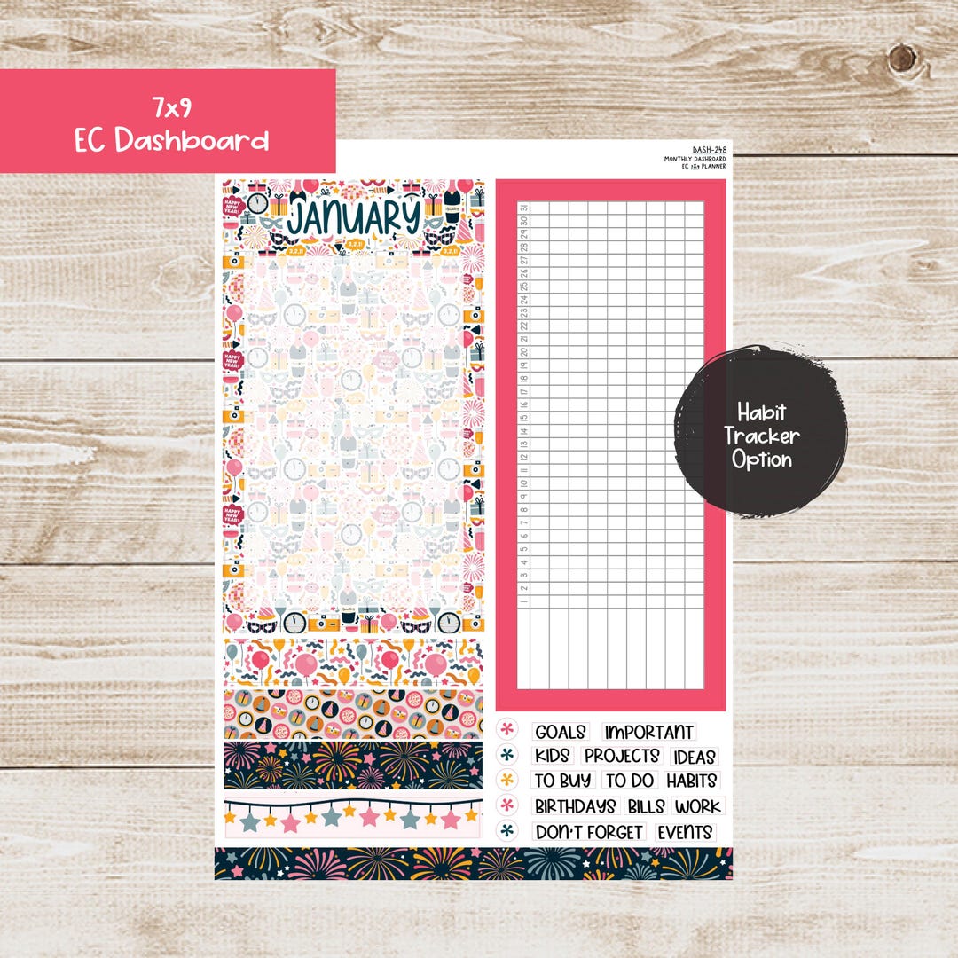 Erin Condren EC 7x9 Dashboard Monthly Kit - January 2025 - Happy New ...