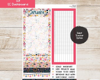 Erin Condren EC 7x9 Dashboard Monthly Kit - January 2025 - Happy New Year - Planner Stickers - 7x9D-248