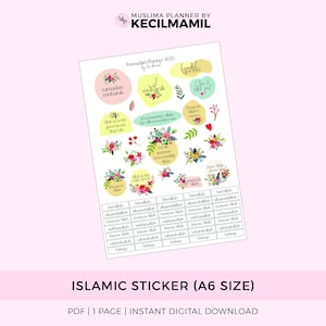 Islamische Aufkleber - PDF Planner Aufkleber, islamische Affirmationen, druckbare Aufkleber, Planer Zubehör, blumige Aufkleber, Blumen Aufkleber