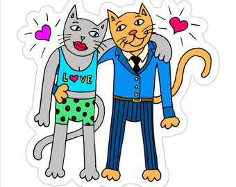 Cats in Love - Kiss Cut stickers by Lady Beaver