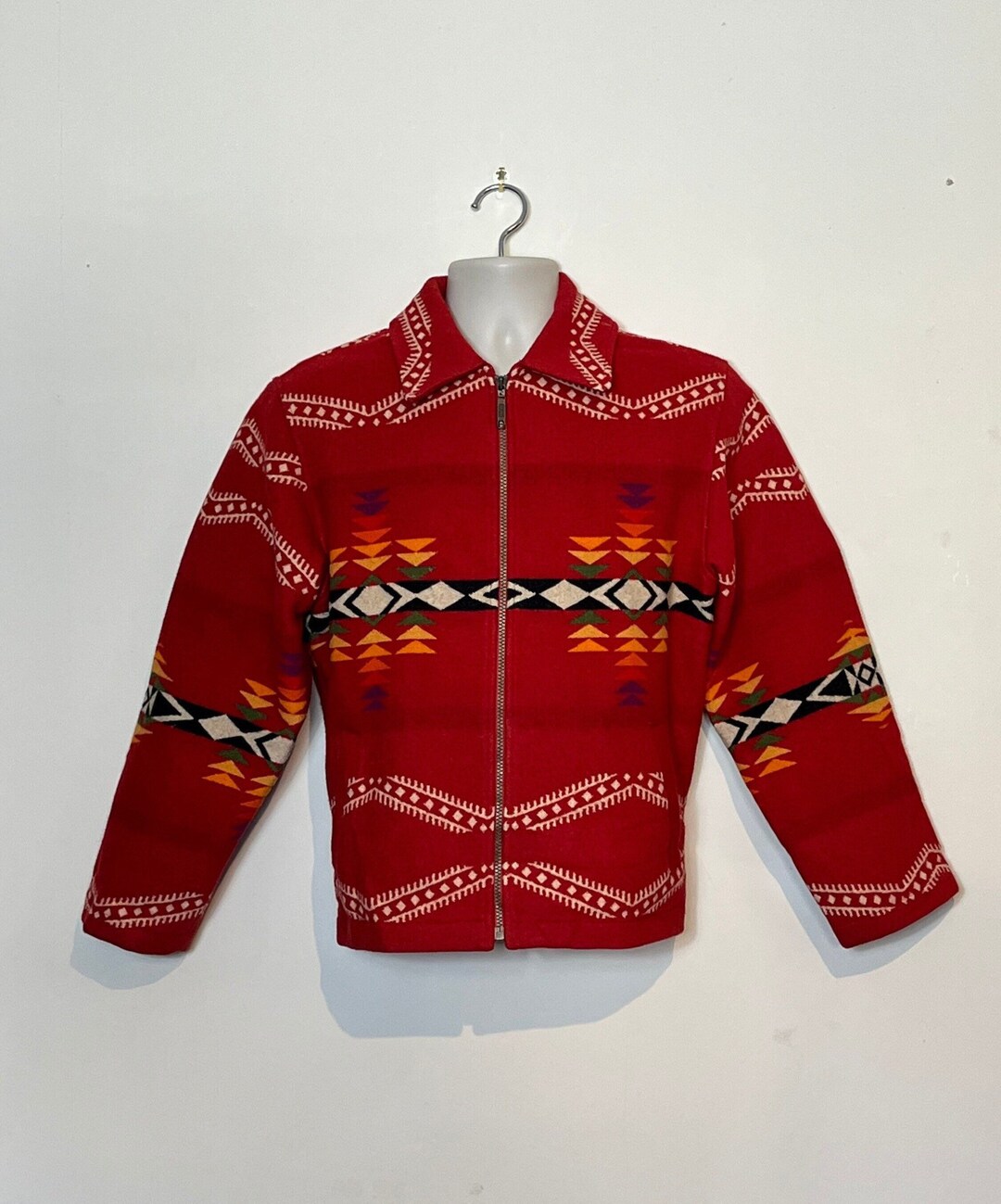 Pendleton Blanket Jacket Coat Red Orange Green Ladies Medium Mens Small