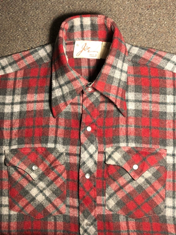 Wool Cowboy Snap Shirt Red Grey Black 