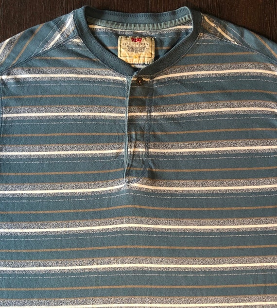 80s Levis Henley T-shirt Striped Blue Brown - Etsy