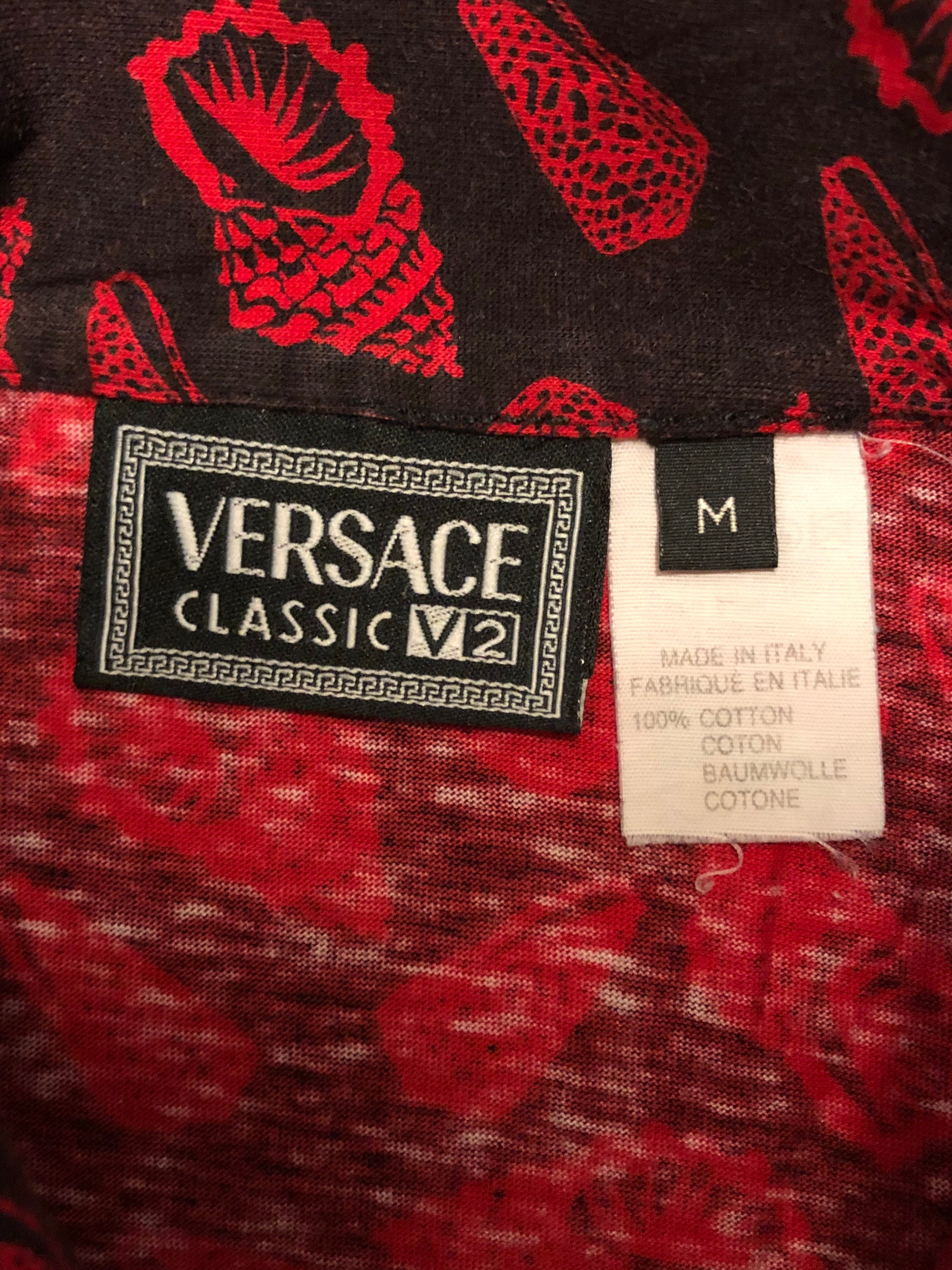 Versace V2 Polo Shirt Seashells Red Black Mens Ladies Medium Etsy