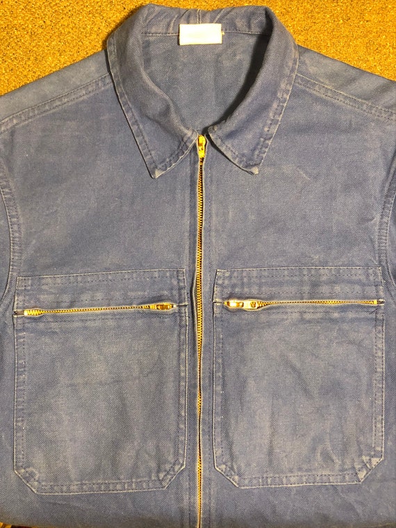 60s 70s Bleu Travail Chore Jacket Workwear Mens La