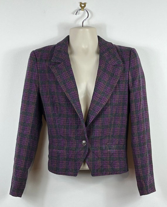 Pendleton Wool check Cropped blazer Purple Black … - image 1