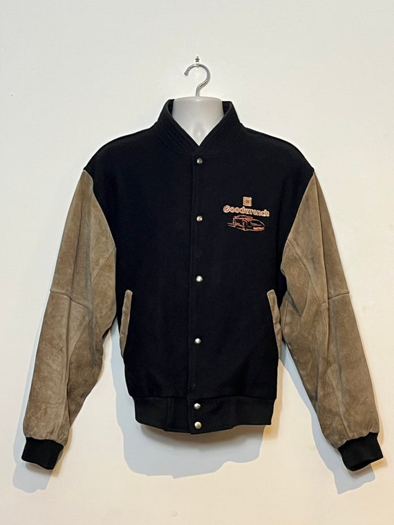 Mr Goodwrench Varsity Bomber Jacket Wool Suede Black … Gem