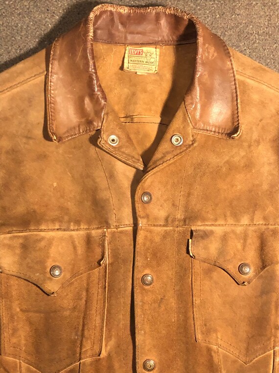 Levis Suede Leather Trucker Jacket Brown Tan Mens