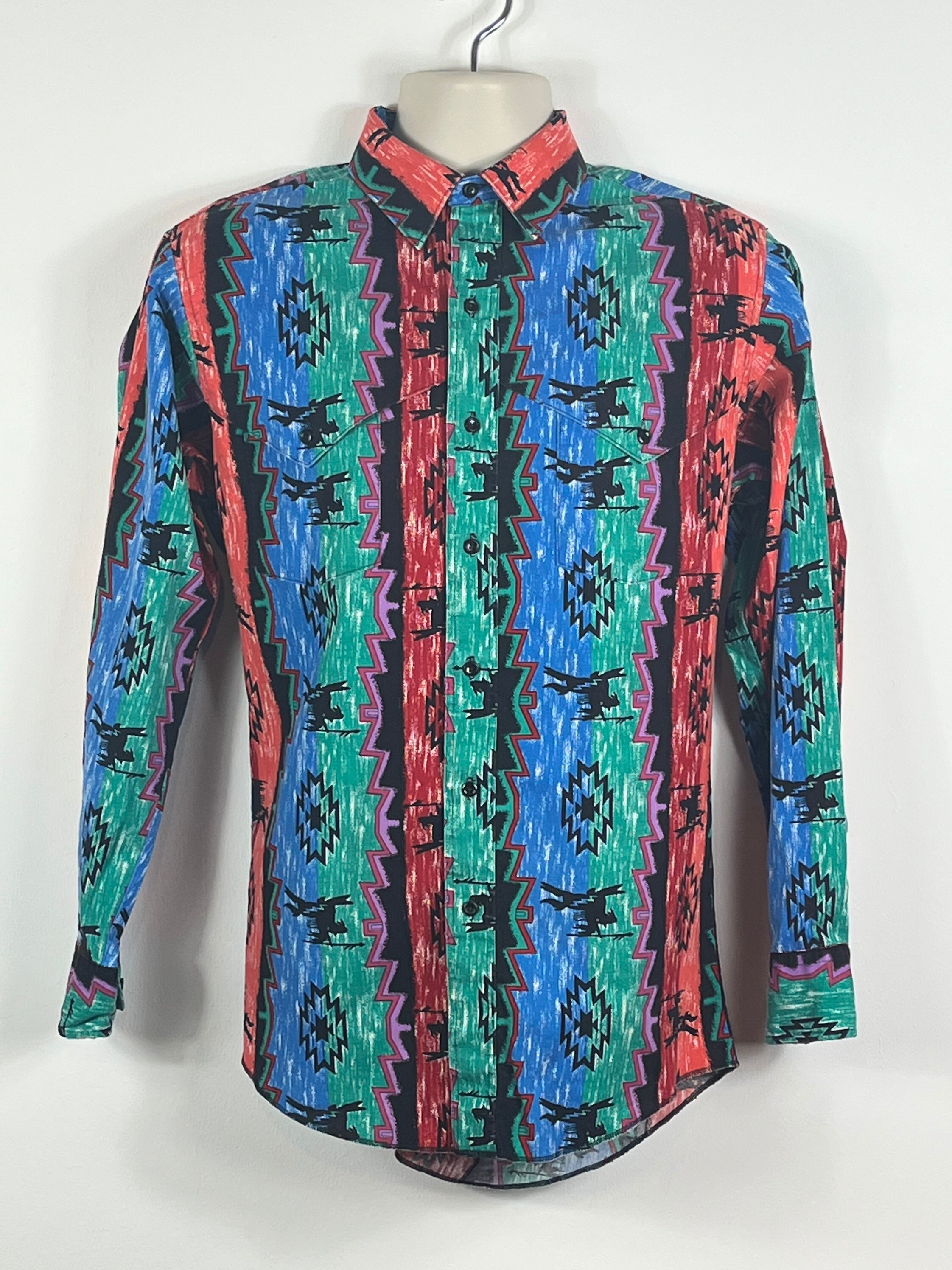 Wrangler Aztec Print Cowboy Shirt Blue Green Red Black Mens - Etsy