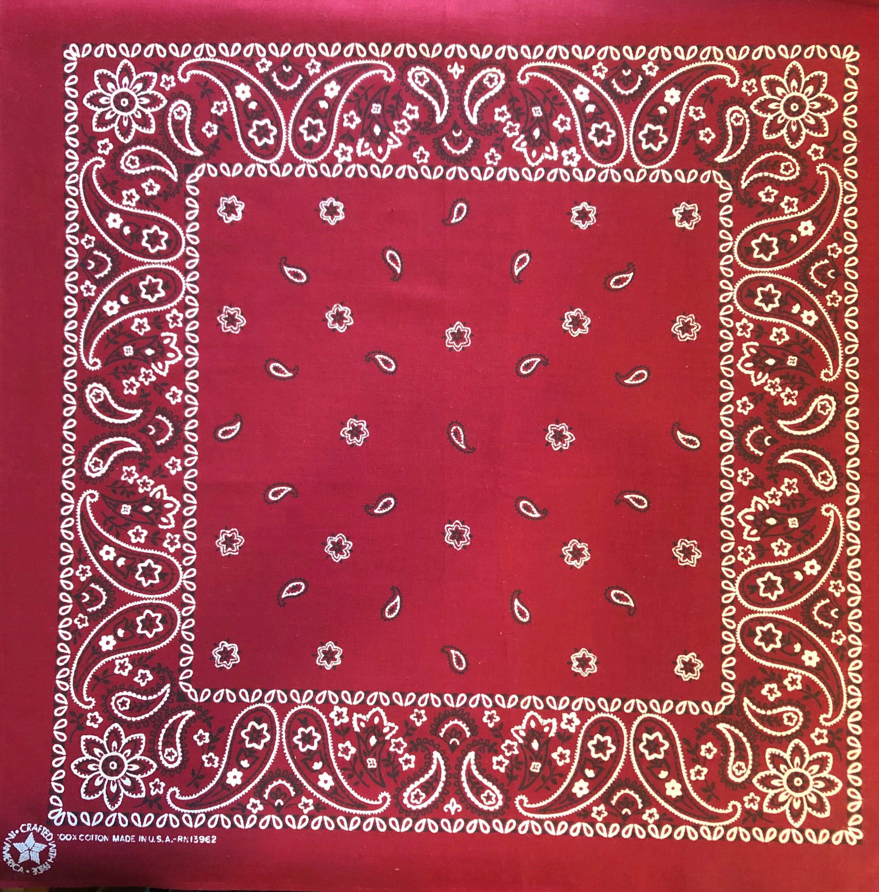 New Old Stock Bandana Made in USA Burgundy Red Black White 80s Etsy