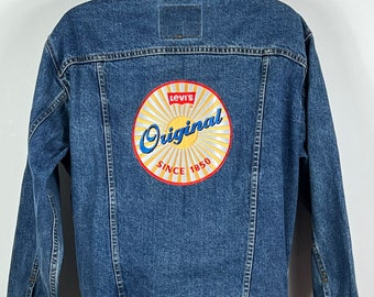 Levi’s Denim Jacket Blue Mens Ladies Large 44 46 Rockabilly Hippy Rocker Hipster Boho Festival Gig Vintage 90s Back Patch Special Edition