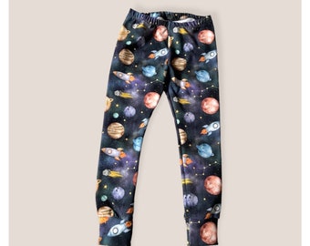 Leggings bleus bio Space, Planets & Rockets pour bébés et enfants • FABRIQUÉ sur COMMANDE • Enfant •