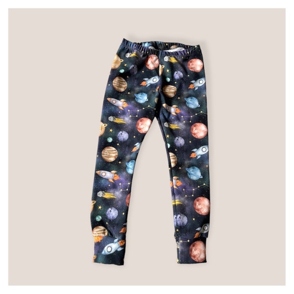 Leggings bleus bio Space, Planets & Rockets pour bébés et enfants • FABRIQUÉ sur COMMANDE • Enfant •