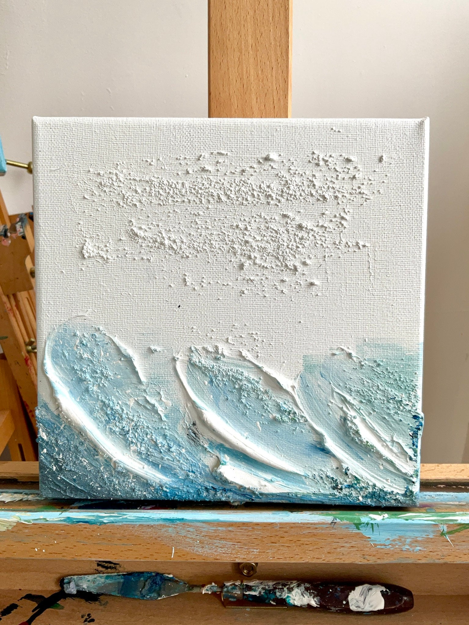 Small Abstract Wave Painting / Acrylic on Box Canvas / 20cm