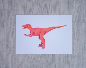 A5 'Red Velociraptor' dinosaur heavyweight art print