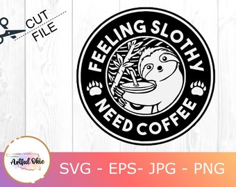 Kawaii Sloth coffee cup SVG