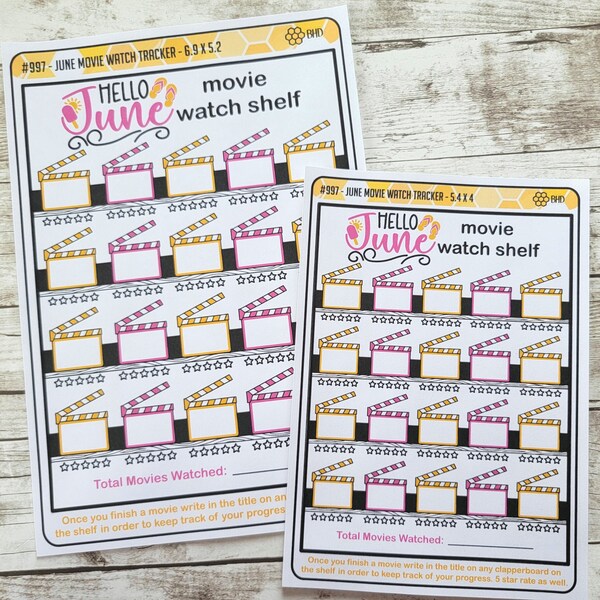 June Movie Watch Tracker (1 Sheet) Item #997