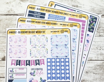 Blueberry Delight Weekly Kit // EC // Recollections // Plum Paper // Happy Planner (Set of 4 Sheets) Item #MK002