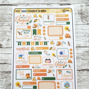 August Stickers of the Month // Decorative and Functional // Planner // Notebook // Bullet Journal (1 Sheet) Item #1112