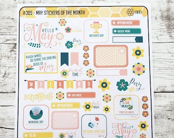 May Stickers of the Month // Decorative and Functional // Planner // Notebook // Bullet Journal (1 Sheet) Item #305