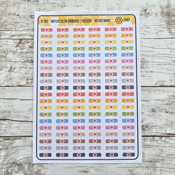 Watercolor Band-Aid STICKERS // Not real Bandaids // Micro Minis // Perfect for Barbie Dolls and Mini Planners // Set of 120 // Item #786