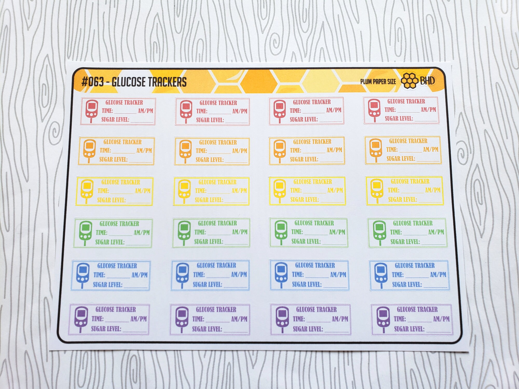 Glucose Level Tracker Stickers (Sets of 24) Item #063