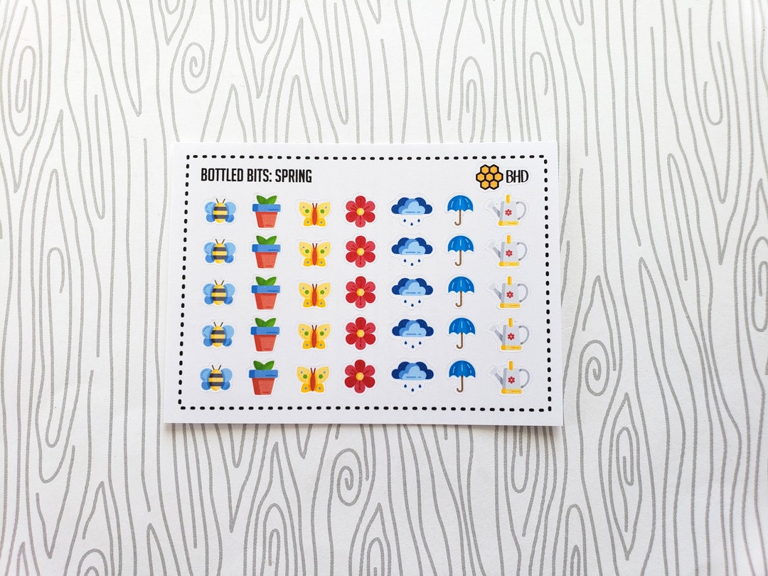 Sticker Mini Spring Roll Bottled Bits // Spring // Mini Stickers (set of 35) Item #650 - Etsy