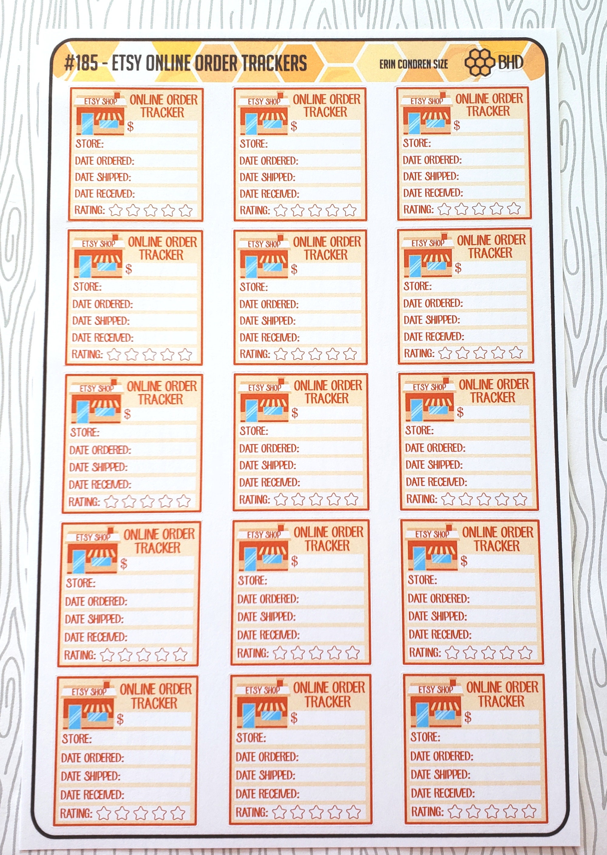 Etsy Shop Online Order Trackers (Set of 15) Item #185