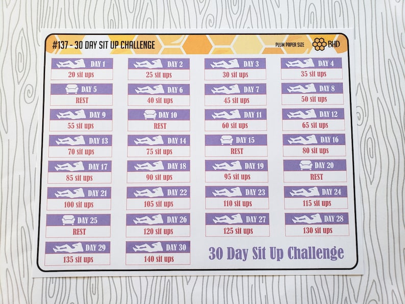 Fitness // 30 Day Sit up Challenge (set of 30) Item #137 - Etsy