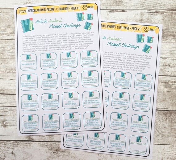 March Journal Prompt Challenge (Set of 2 Sheets) Item #1209
