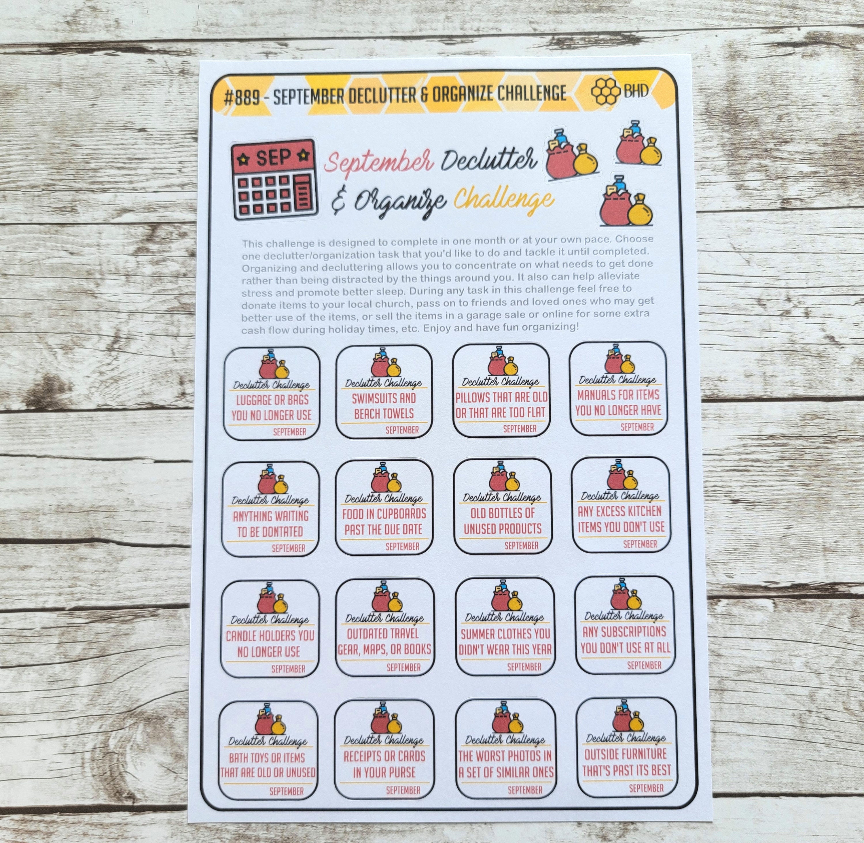 September Declutter September Declutter & Organize Challenge (set of 1 Sheet) Item #889 - Etsy