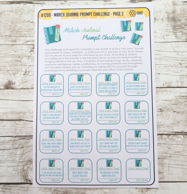 March Journal Prompt Challenge (Set of 2 Sheets) Item #1209 image 2