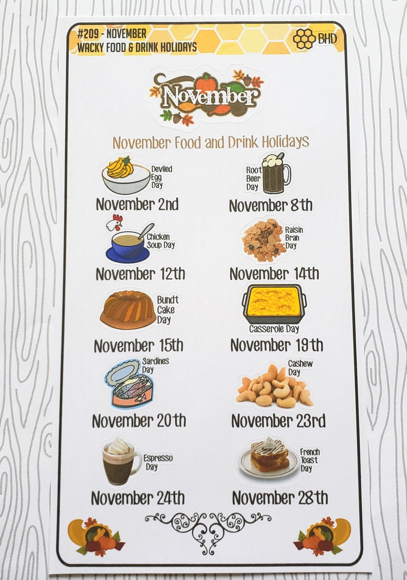 November Wacky Food & Drink Holidays set of 11 Item 209 Etsy