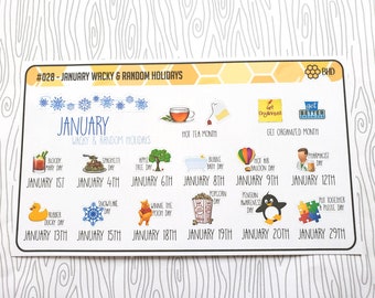 January Wacky & Random Holiday Stickers (Set of 16) Item #028