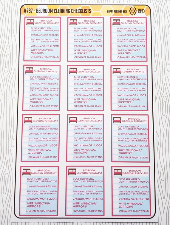 Bedroom Cleaning Checklists Set Of 12 Item 787