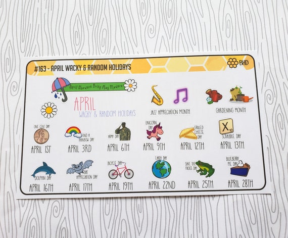 April Wacky & Random Holiday Stickers set of 16 Item 163 - Etsy