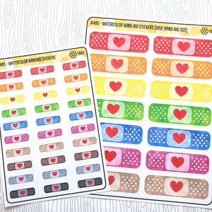 Watercolor Band-Aid STICKERS // Not real Bandaids Set of 14 for large size and 30 for minis Item 485 image 1