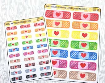 Watercolor Band-Aid STICKERS // Not real Bandaids (Set of 14 for large size and 30 for minis) Item #485