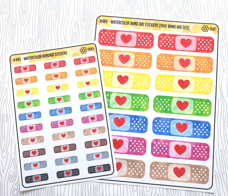 Watercolor Band-Aid STICKERS // Not real Bandaids Set of 14 for large size and 30 for minis Item 485 image 1