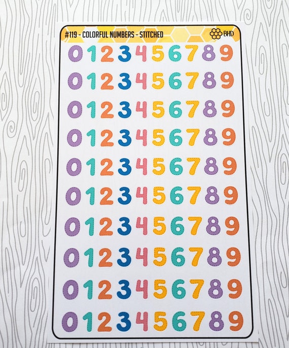 Colorful Numbers Stickers // Stitched set of 100 Item 119 