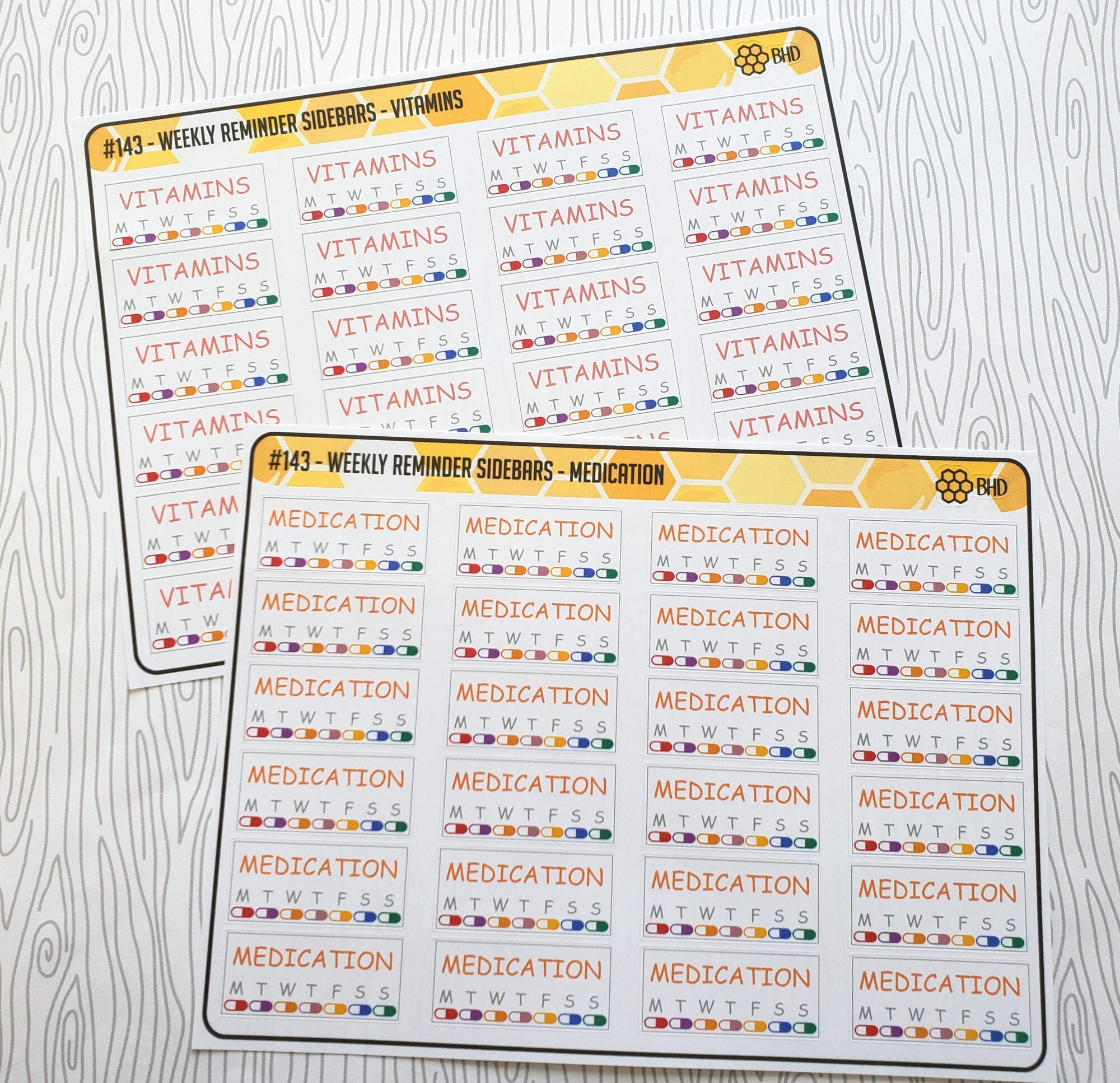 Medication Reminder // Vitamin Reminder Weekly Sidebars (Set of 24) I…