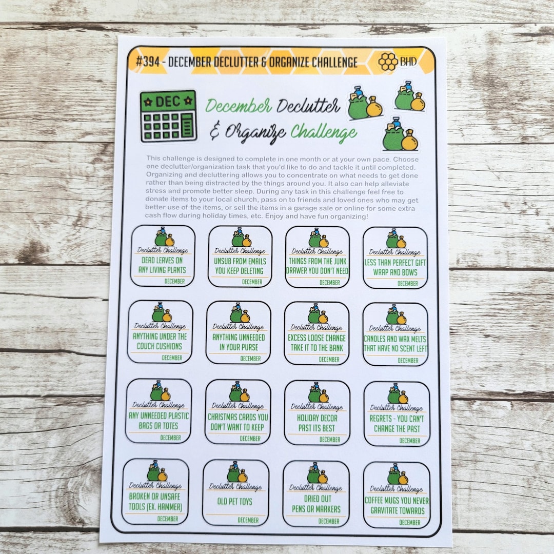 December Declutter & Organize Challenge (set of 1 Sheet) Item #394 - Etsy