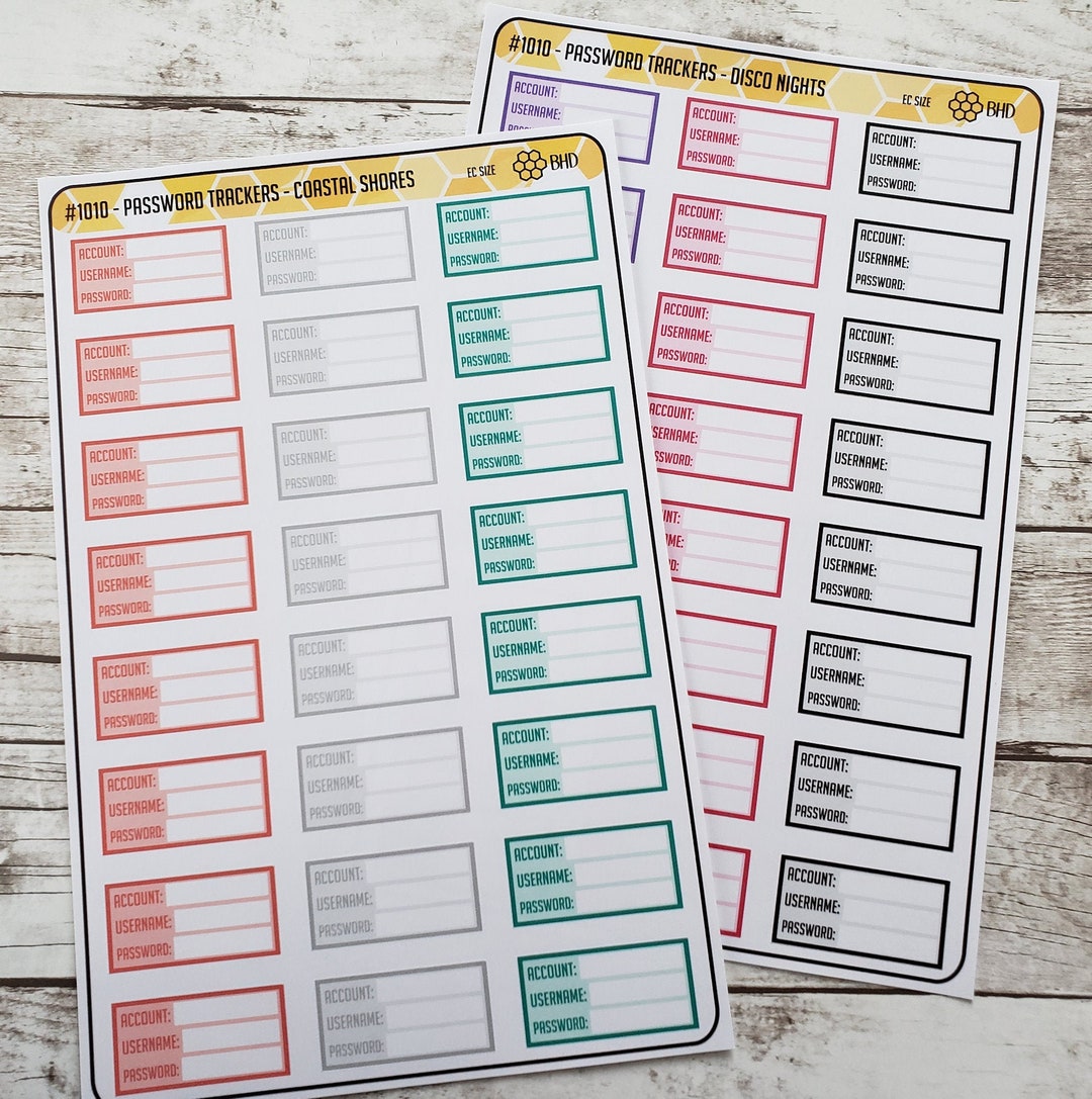 Password Trackers Stickers (set of 24) Item #1010 - Etsy