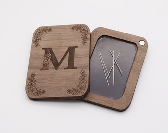Personalized Monogram Wooden Needle Case: Magnetic Needle Storage