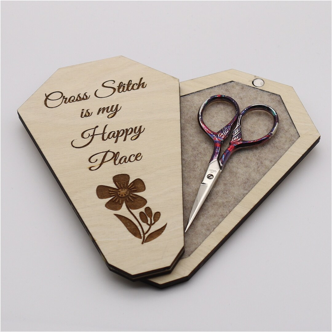 Engraved Wooden Scissors Case: Cross Stitch Organizer - Etsy