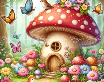 Mushroom Fairy House Schema punto croce a copertura totale / Download istantaneo PDF / Schema punto croce / Compatibile con Pattern Keeper
