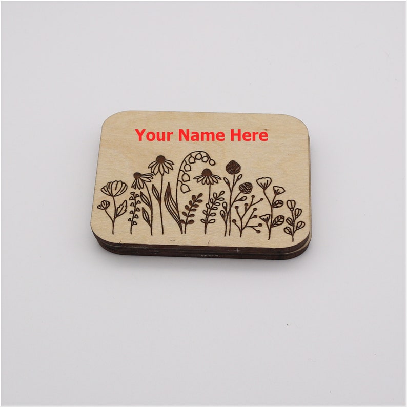 Personalized Engraved Wooden Needle Case Needle Box Needle Storage Case Cross Stitch Needle Holder Rectangle Floral image 1