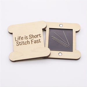 Engraved Wooden Needle Case | Needle Box | Needle Storage Case | Needle Holder | Bobbin - Life is Short Stitch Fast