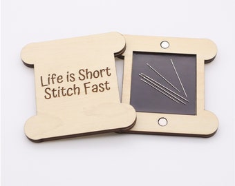 Engraved Wooden Needle Case | Needle Box | Needle Storage Case | Needle Holder | Bobbin - Life is Short Stitch Fast
